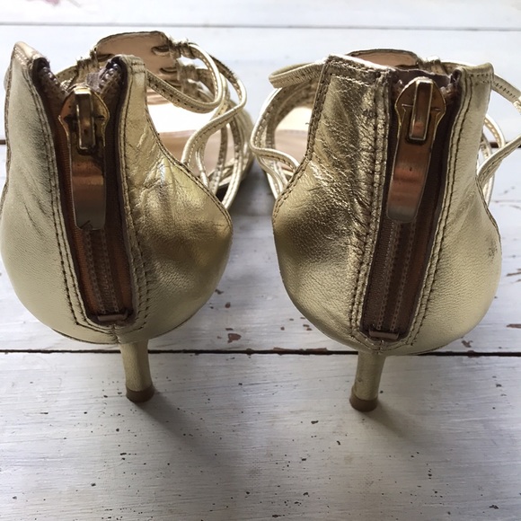 Golden Kitten Heel Leather Gladiator Sandals - Picture 10 of 10